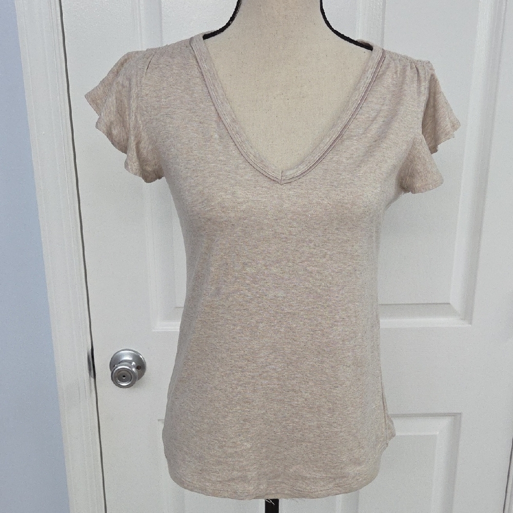 White House Black Market Shimmer Beige Short Sleeve Top